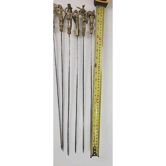 12 Vintage Unique African Brass & Stainless Steel Kebab Skewers 19" Souvlaki - Picture 9 of 9